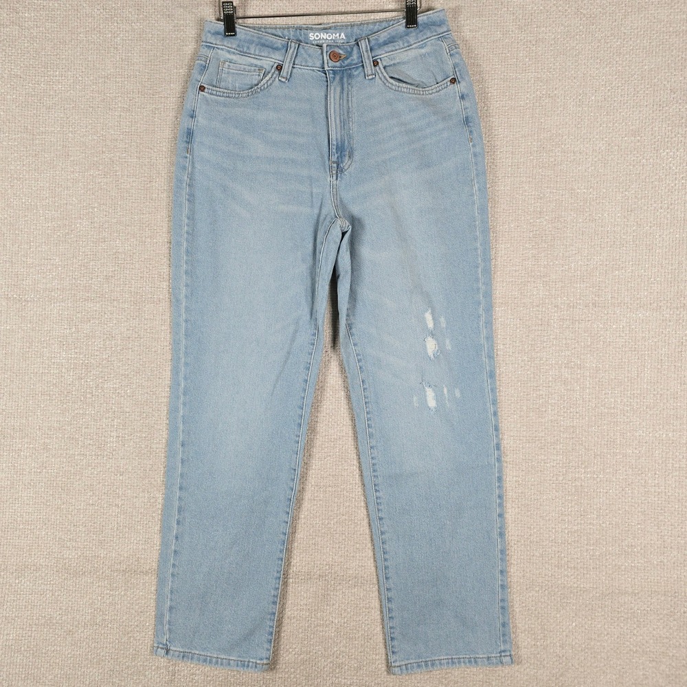 Sonoma Goods For Life Womens Straight Leg Distressed Light Wash Jeans Size 8